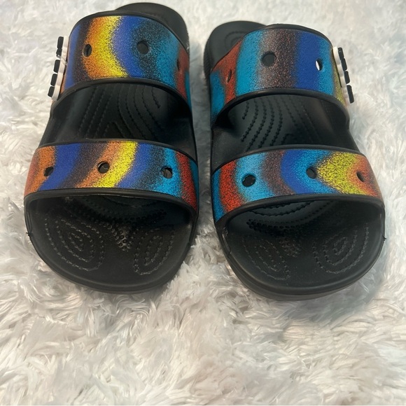 CROCS Black and Blue Sandals Sporty Summer Slides - Picture 1 of 6
